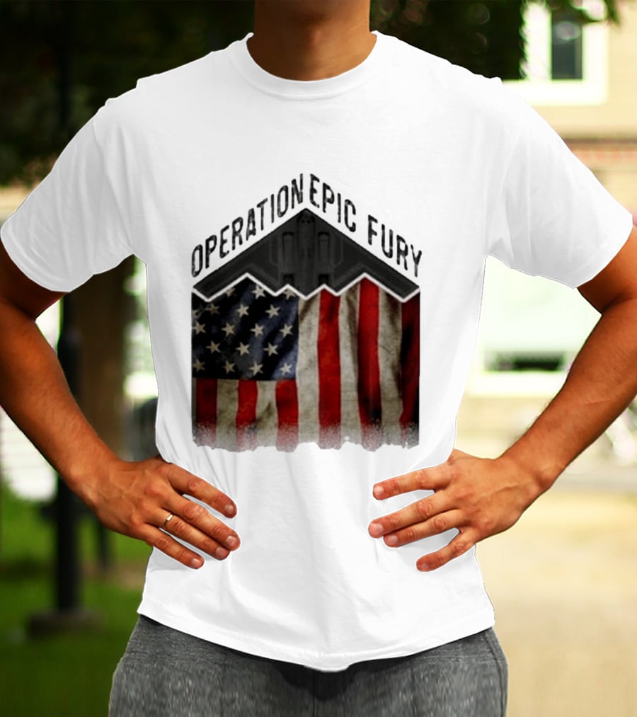 Operation Epic Fury USA American Flag Military Stealth Bomber T-Shirt
