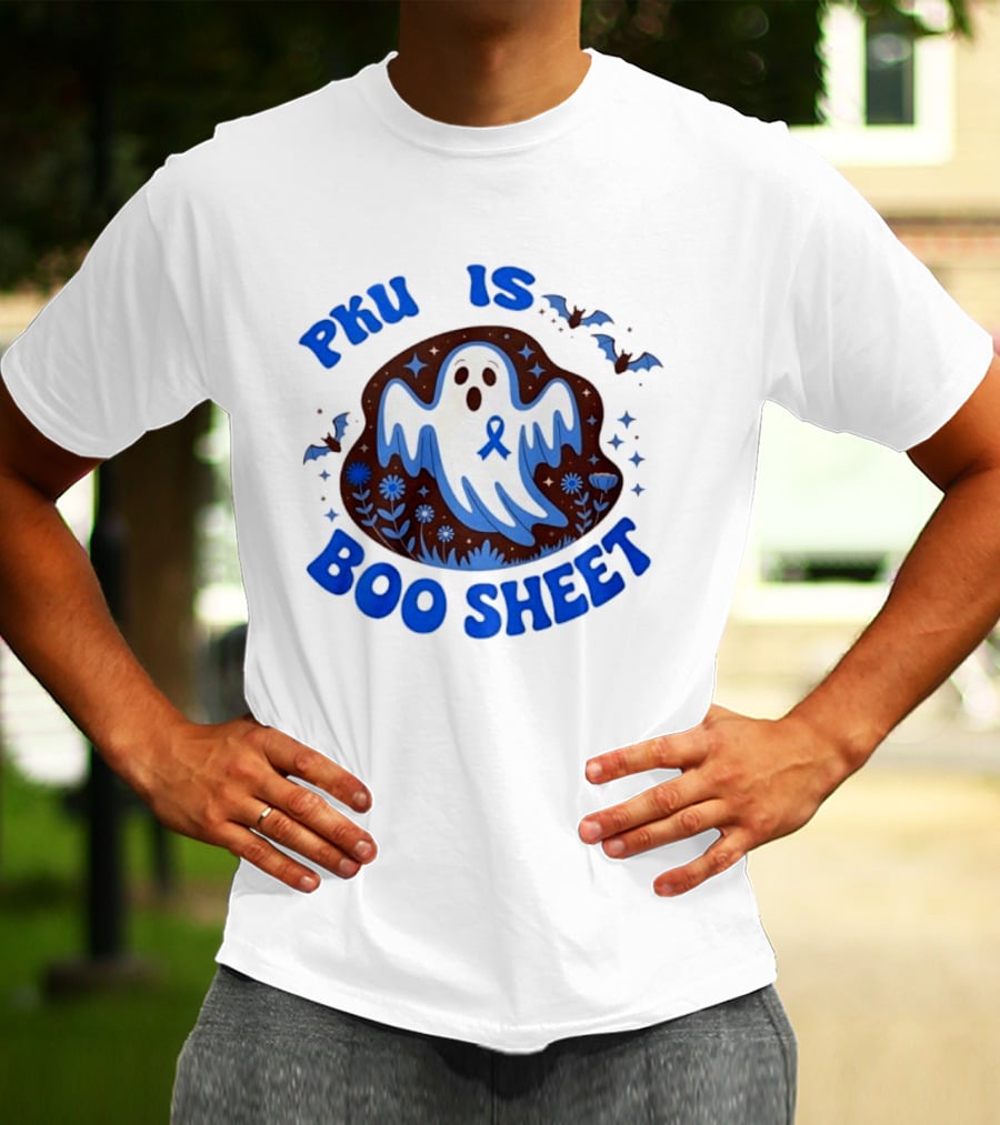 PKU Is Boo Sheet Ghost With Awareness Ribbon And Bats T-Shirt