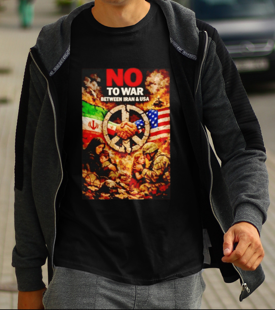 No War Between Iran USA Peace Sign Flag Handshake Unity T-Shirt