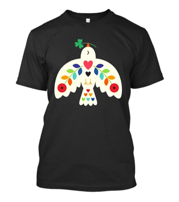 Luck Peace Love Dove With Shamrock And Colorful Hearts T-Shirt