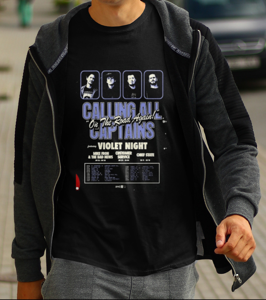 Calling All Captains On The Road Again Tour 2025 Violet Night Mike Froh The Bad News Customer Service Chief State T-Shirt