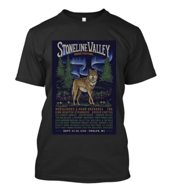 Stoneline Valley Music Festival Sept 24 26 2026 Phelps WI Horseshoes Hand Grenades Kind Hearted Strangers Cousin Curtiss T-Shirt