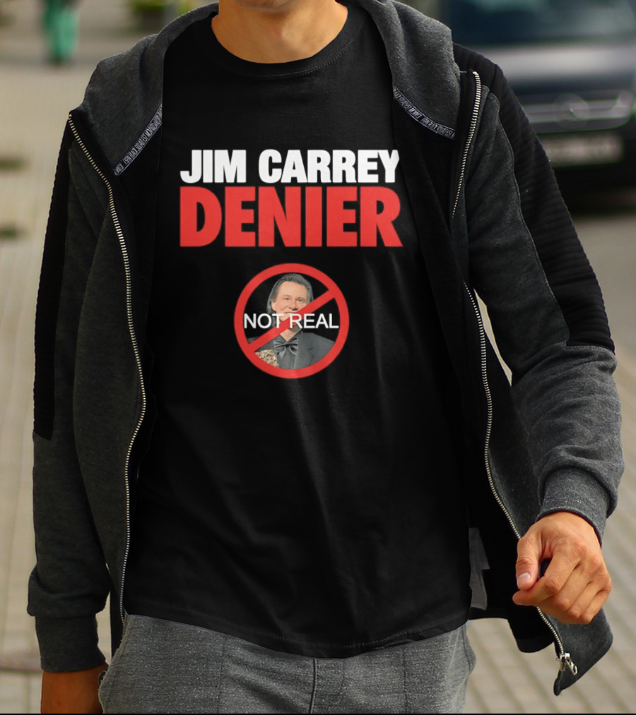 Jim Carrey Denier Not Real Image Circular Crossed Out T-Shirt