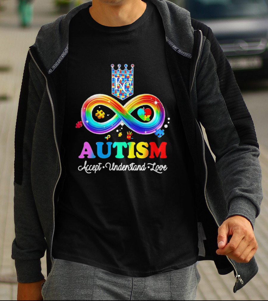Kansas City Royals KC Autism Accept Understand Love Rainbow Infinity Puzzle Pieces T-Shirt