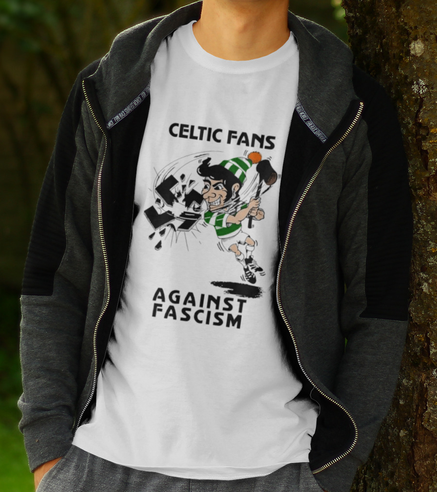 Celtic Fans Against Fascism Irish Character And Broken Swastika T-Shirt