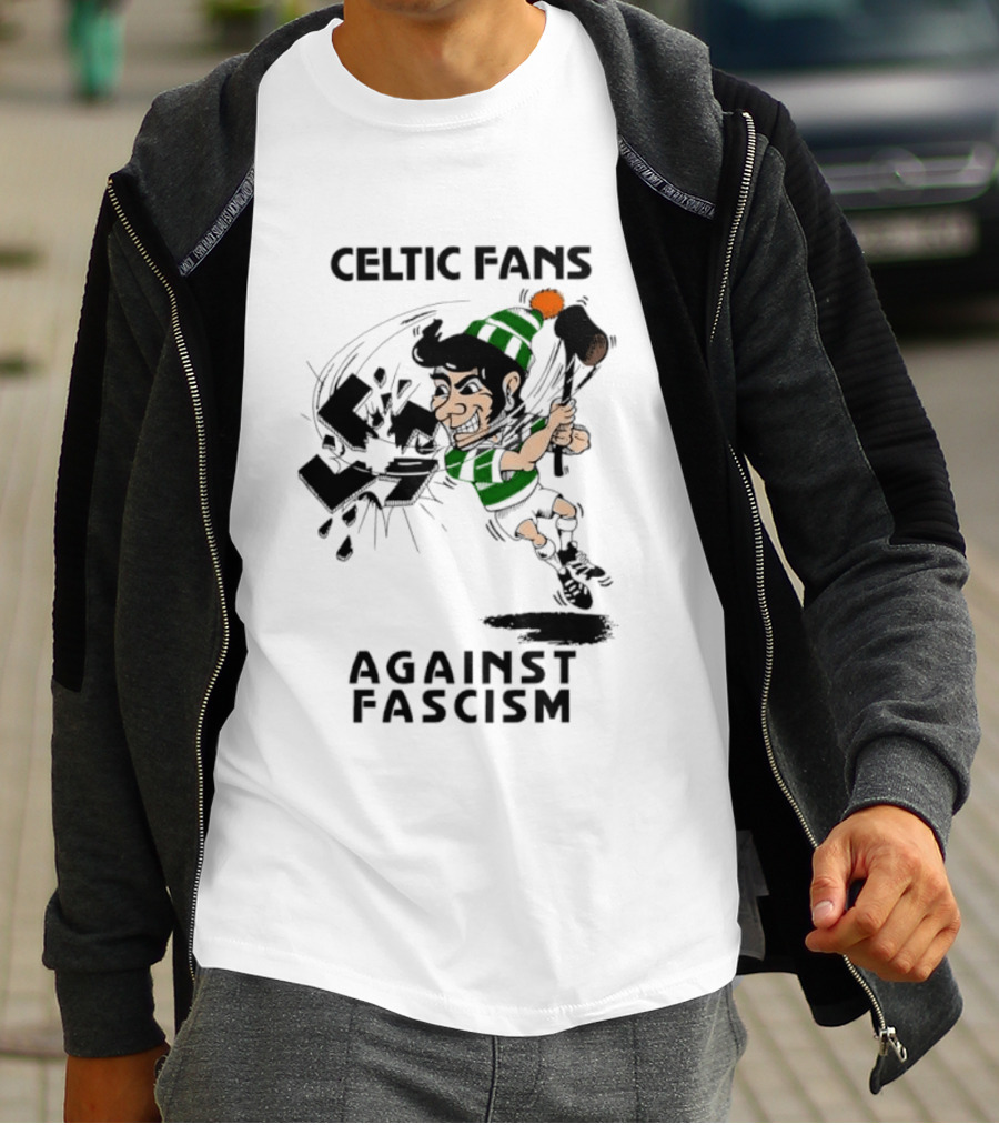 Celtic Fans Against Fascism Irish Character And Broken Swastika T-Shirt
