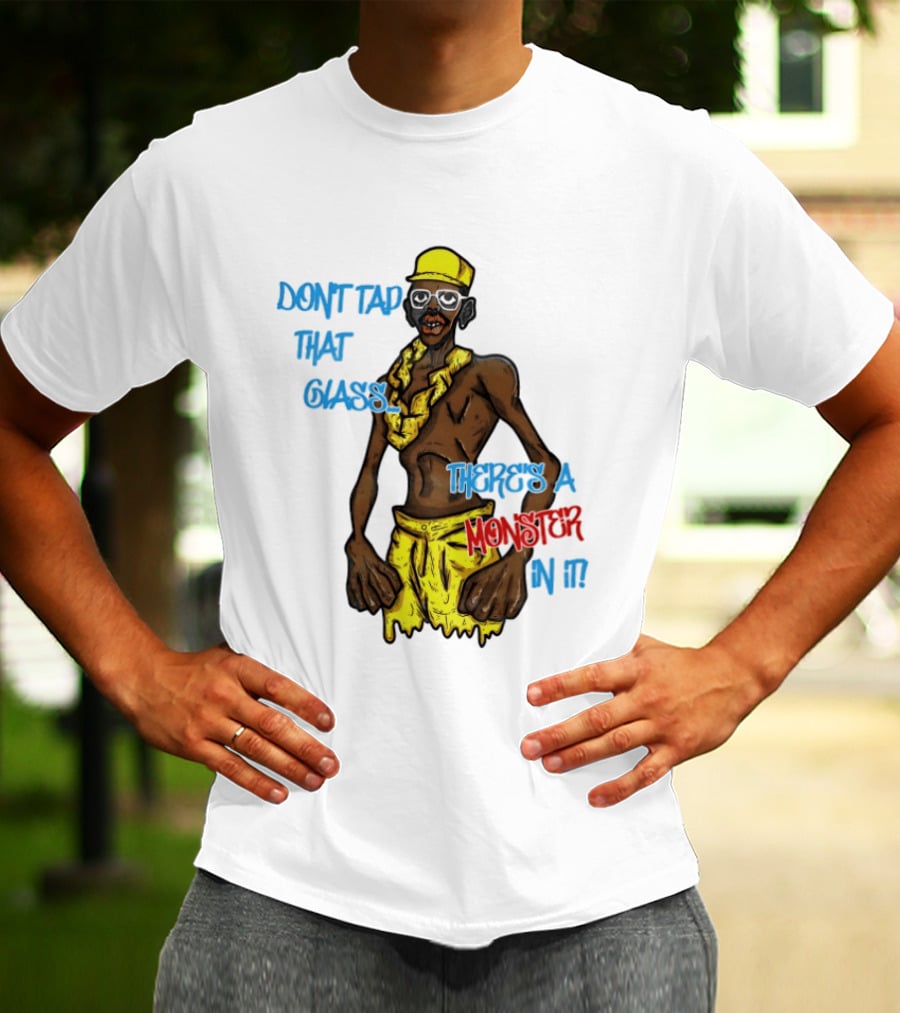 Don't Tap That Glass There's A Monster In It Yellow Outfit Ruffled Collar Sunglasses T-Shirt