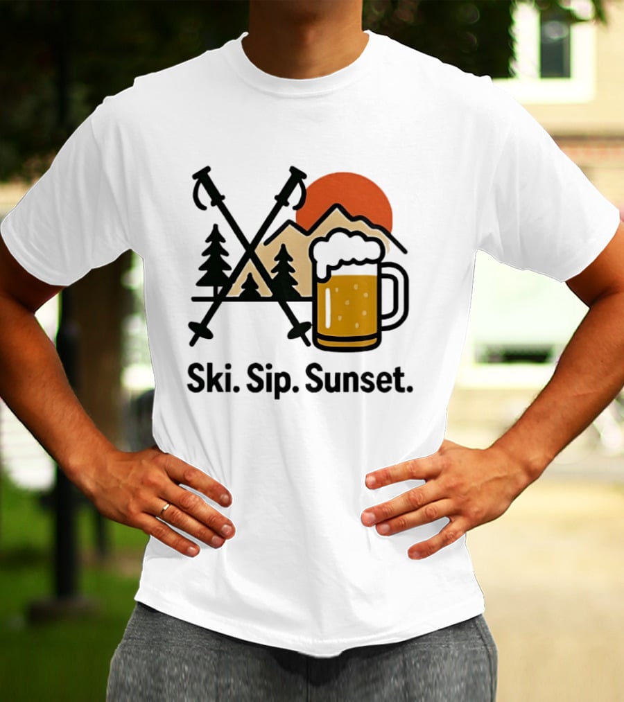 Ski Sip Sunset Mountain Beer Adventure T-Shirt