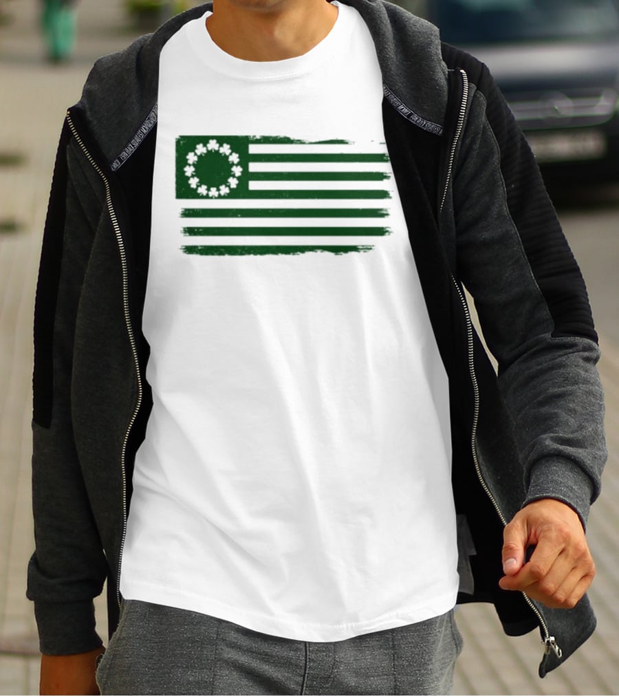 Betsy Ross Flag With Shamrock Circle Stars T-Shirt