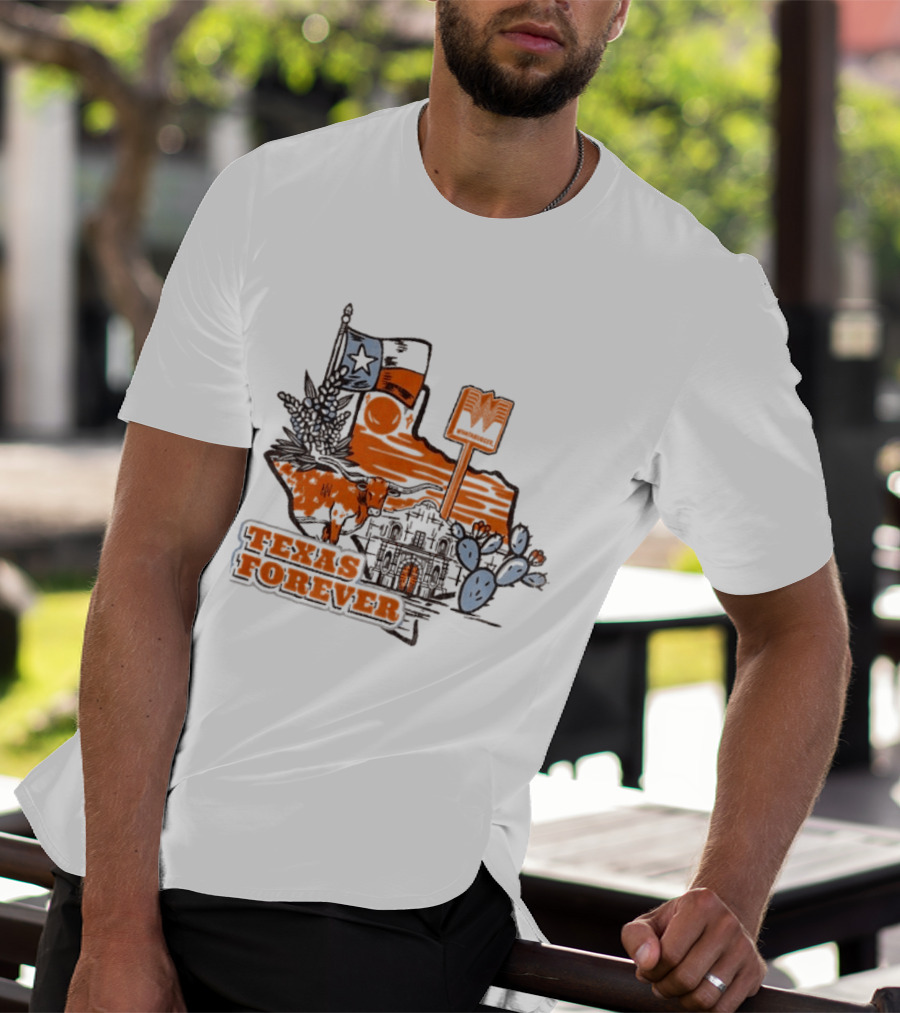 Texas Forever Alamo Whataburger Collaboration With Lone Star Flag And Cactus T-Shirt
