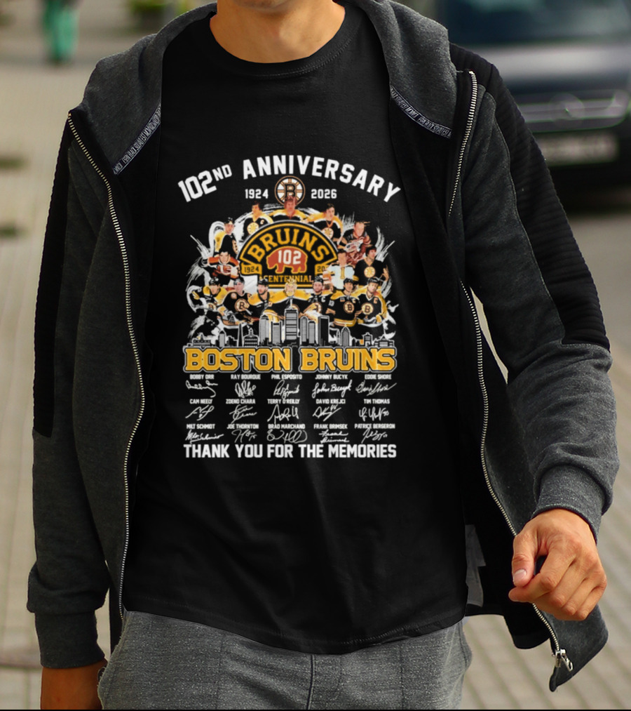 Boston Bruins 102nd Anniversary 1924 2026 Thank You For The Memories Signatures T-Shirt