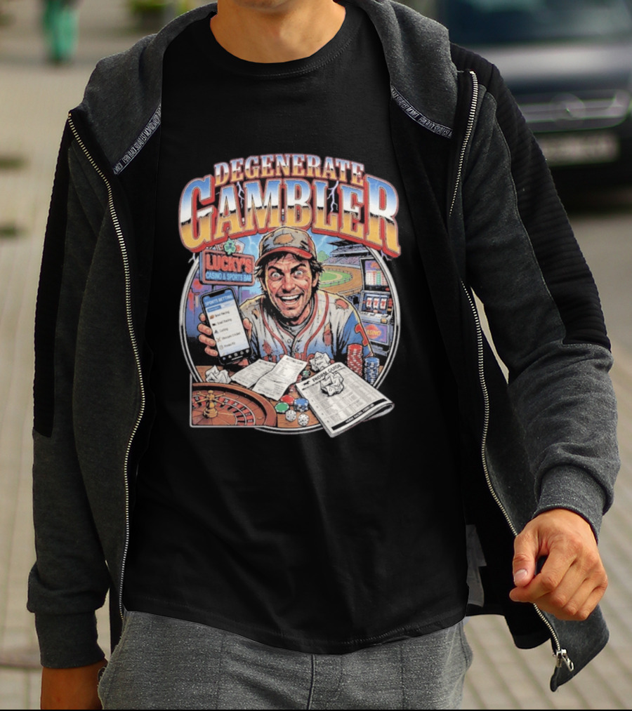 Degenerate Gambler Lucky's Casino And Sports Bar Vintage Sports Betting T-Shirt