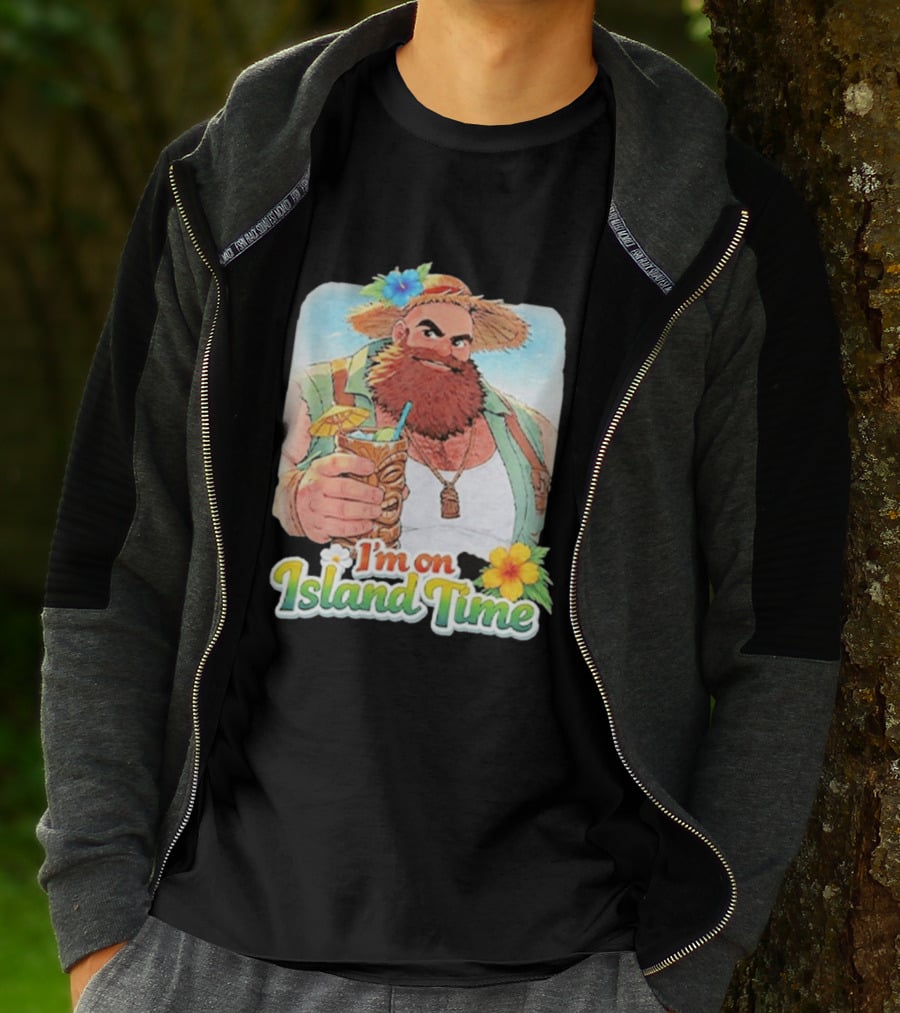 I'm On Island Time Tropical Relaxation With Tiki Drink And Hawaiian Flower T-Shirt