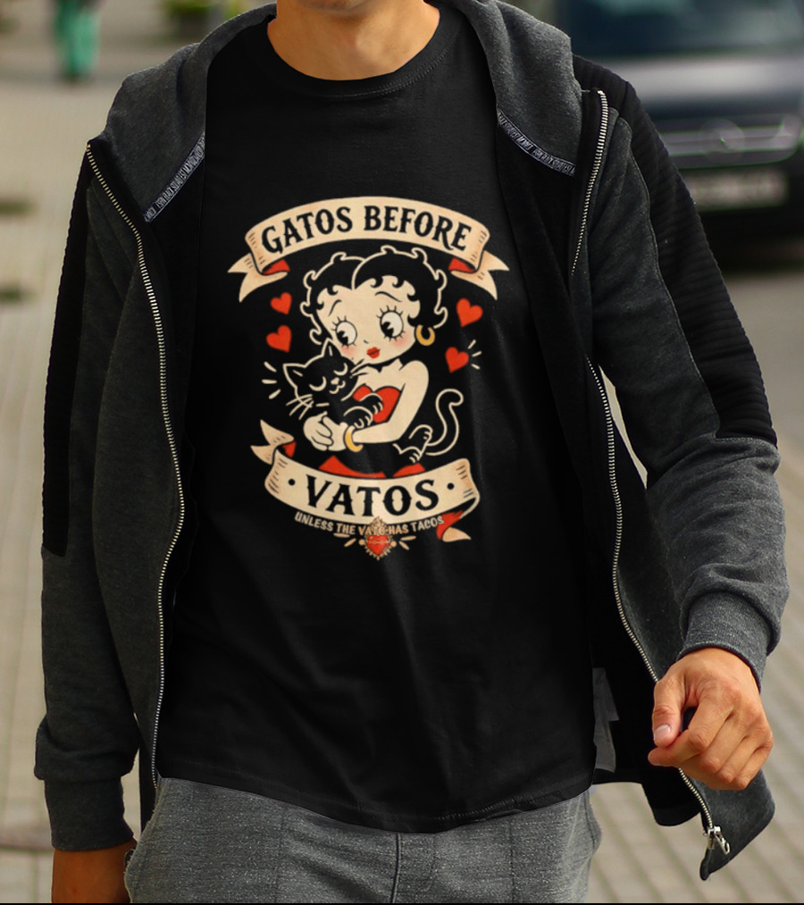 Gatos Before Vatos Betty Boop Cat Lovers T-Shirt