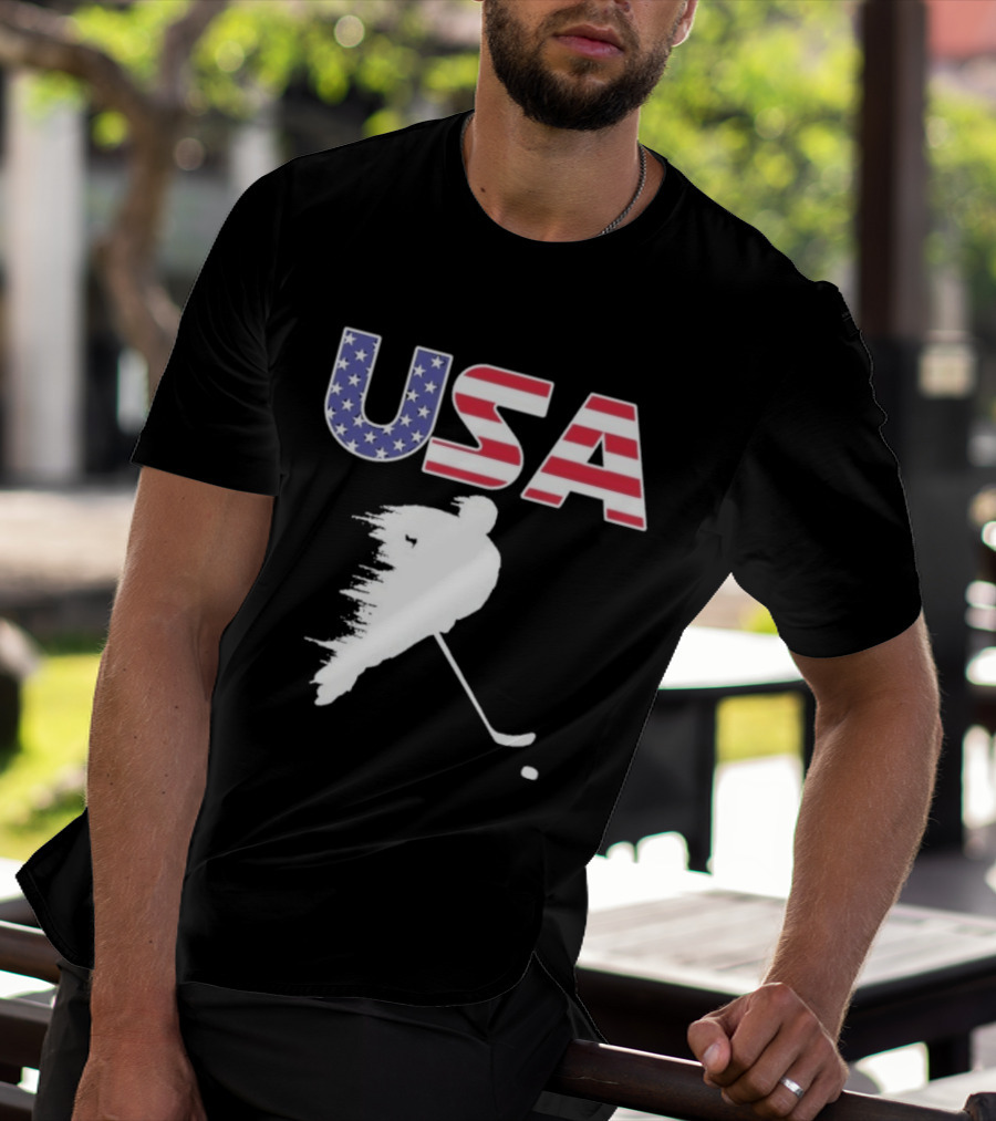 USA Stars And Stripes Ice Hockey Player T-Shirt