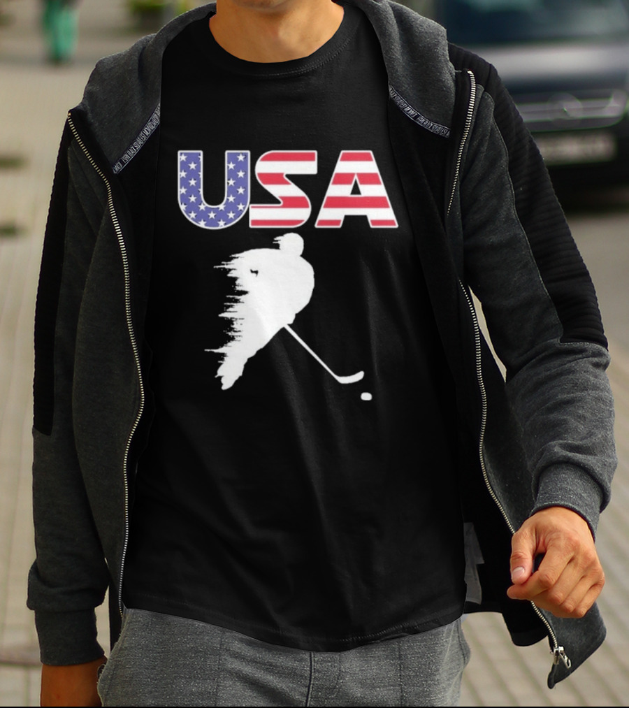 USA Stars And Stripes Ice Hockey Player T-Shirt