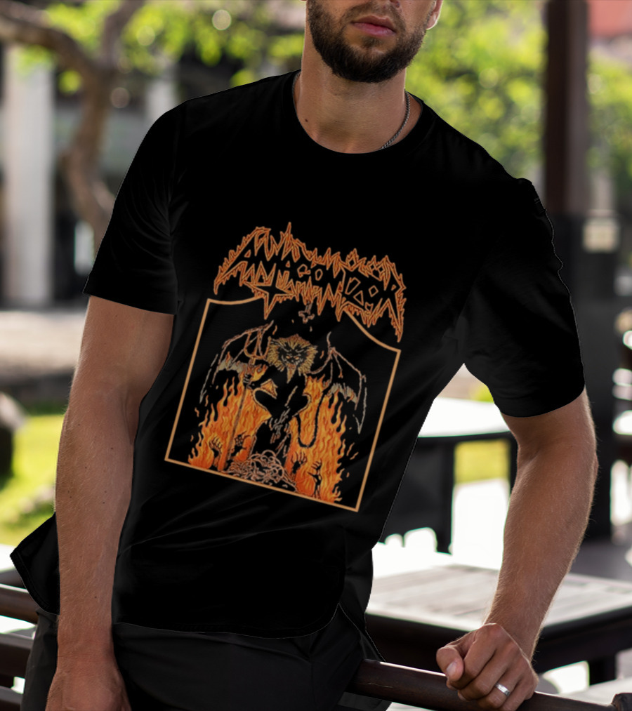 Antagonizör Into The Fires Flaming Skull Metal Demon T-Shirt