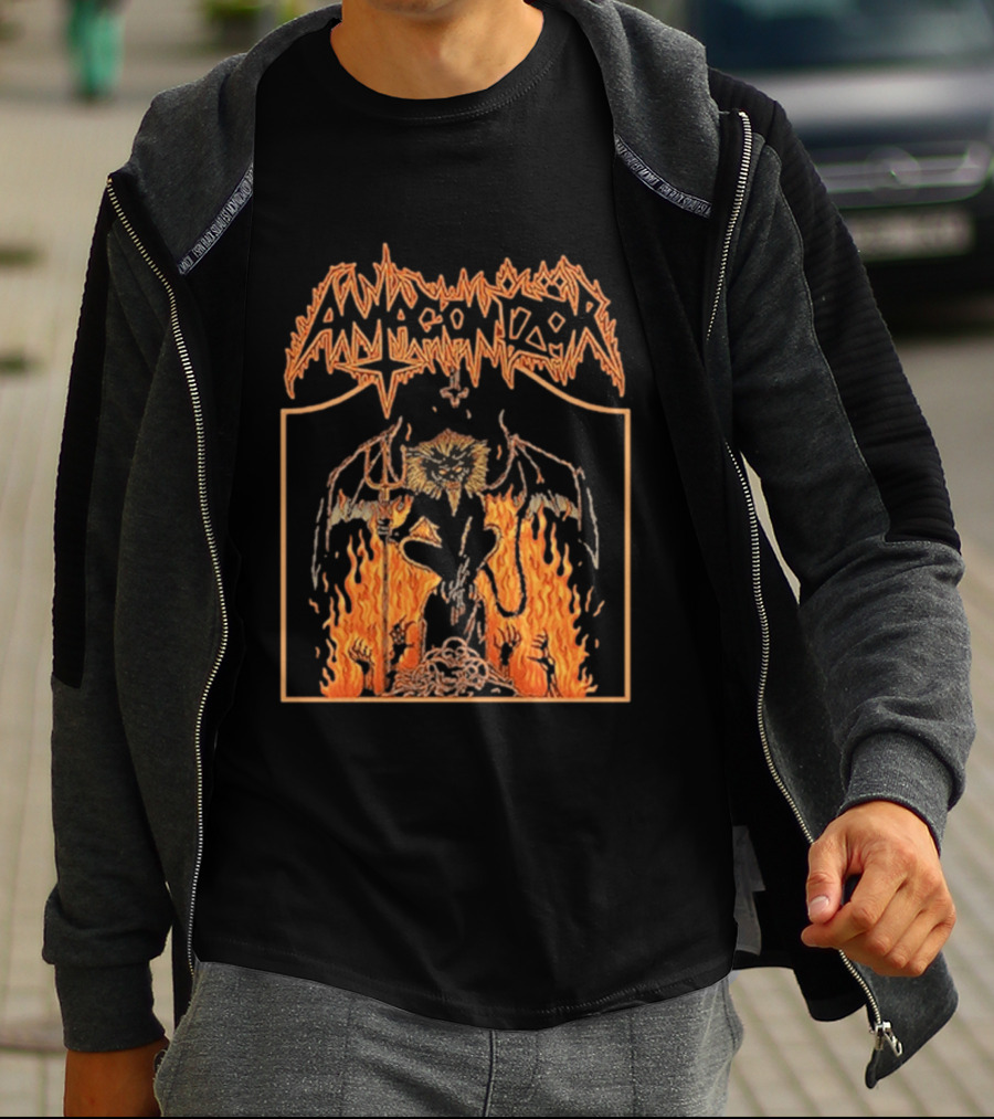 Antagonizör Into The Fires Flaming Skull Metal Demon T-Shirt