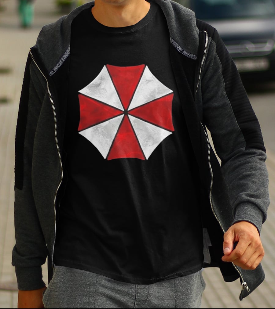 Residence Evil Umbrella Corporation Iconic Red White Umbrella T-Shirt