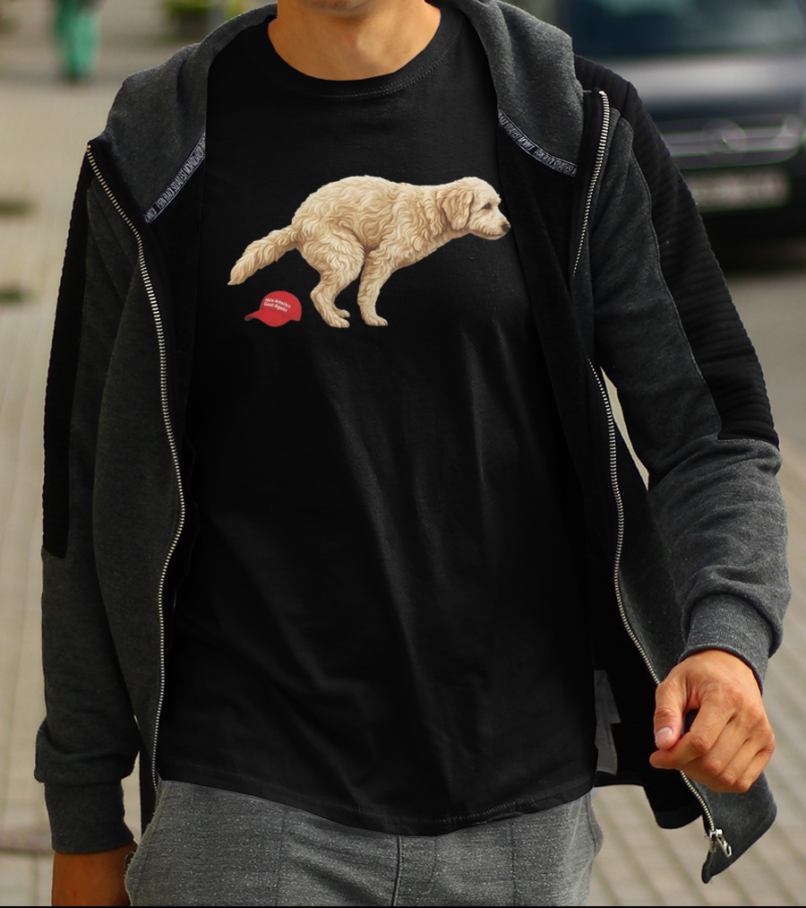 Golden Retriever Pooping On Make America Great Again Hat Anti Trump T-Shirt