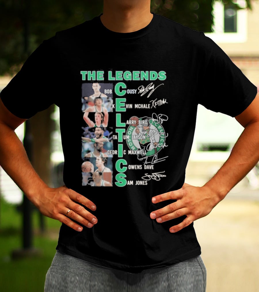 The Legends Boston Celtics Players Bob Cousy Kevin McHale Larry Bird Cedric Maxwell Dave Cowens Sam Jones T-Shirt