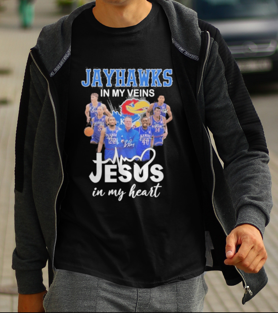 Kansas Jayhawks In My Veins Jesus In My Heart T-Shirt