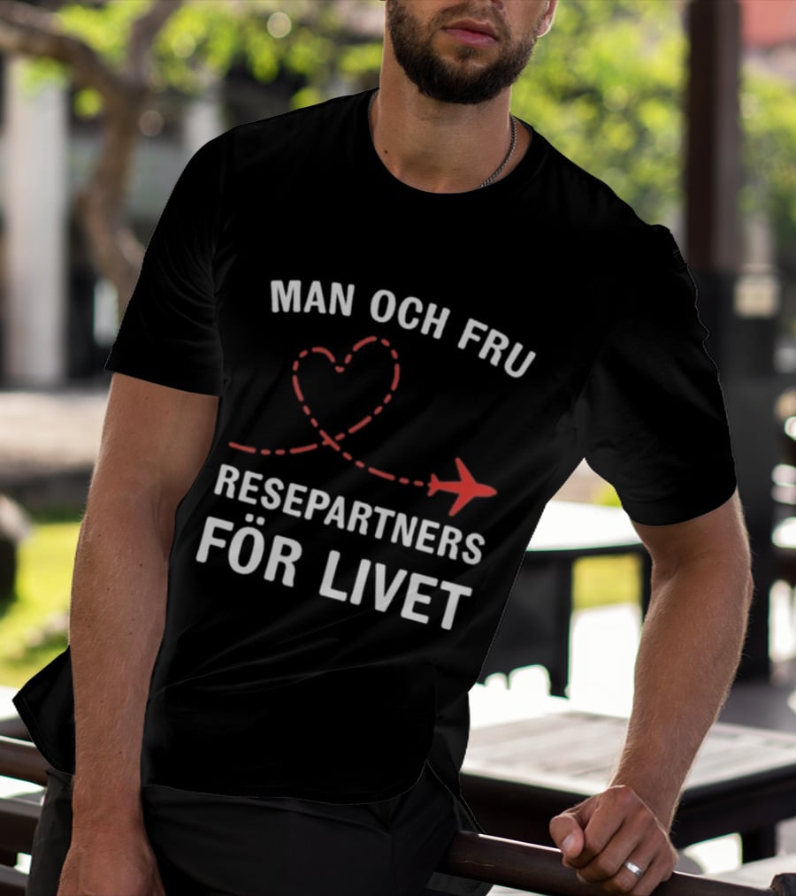 Man Och Fru Resepartners För Livet Flygplan Hjärtformad Resväg T-Shirt
