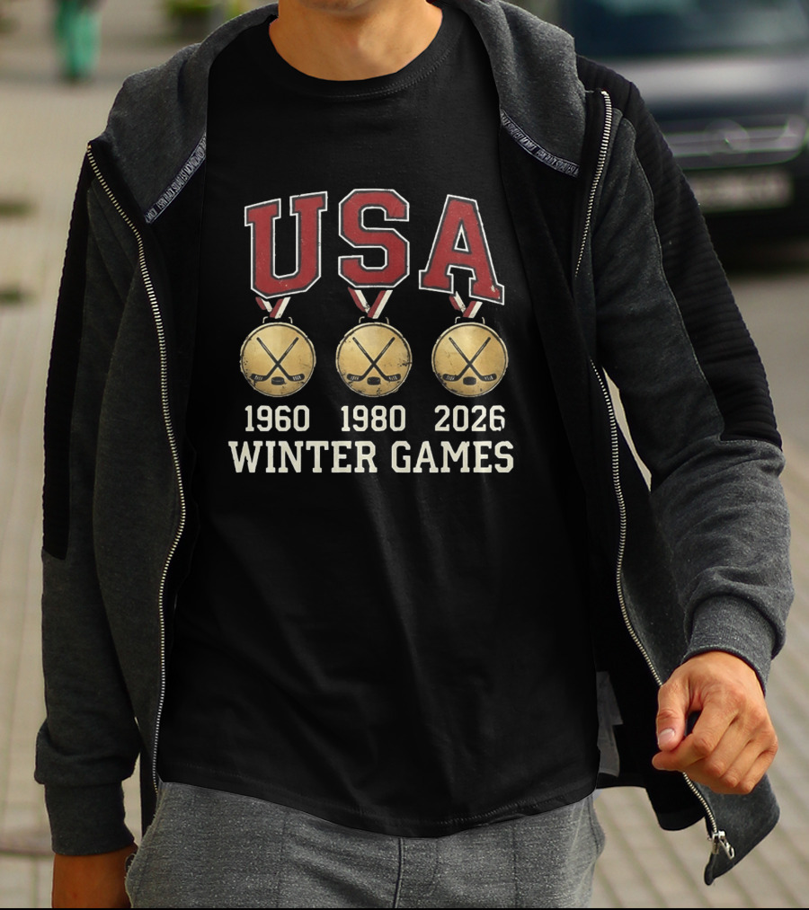 USA Winter Games 1960 1980 2026 Medals Hockey T-Shirt