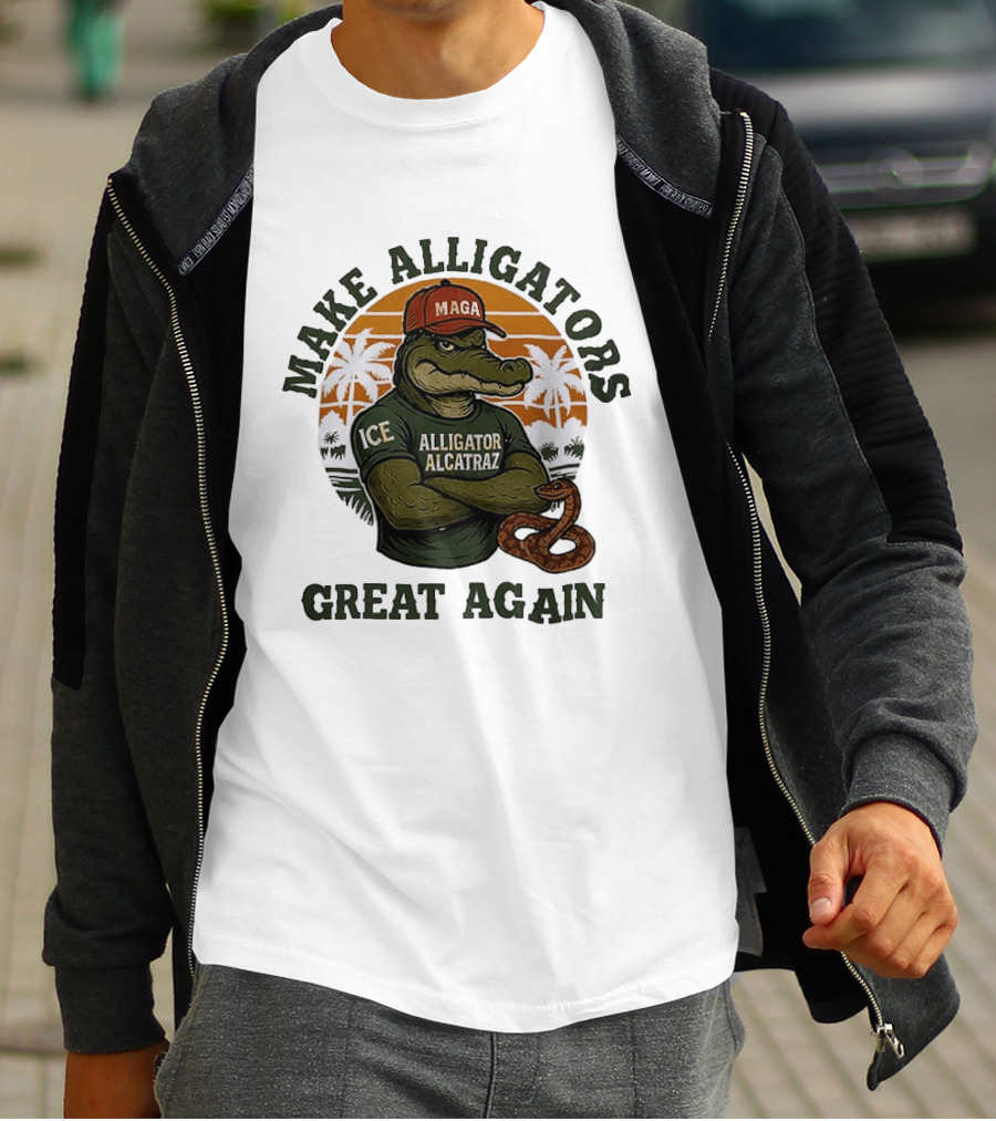 MAGA Alligator Alcatraz Make Alligators Great Again ICE Tropical Trees T-Shirt