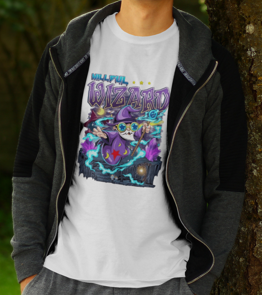 Willful Wizard Magical Adventure With Cosmic Crystals And Crescent Moons T-Shirt