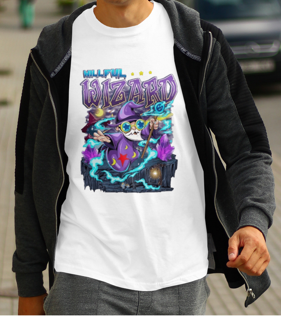 Willful Wizard Magical Adventure With Cosmic Crystals And Crescent Moons T-Shirt