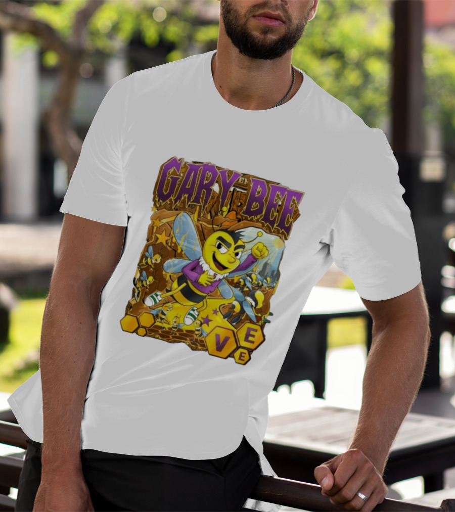Gary Bee Cartoon Bee Character In Purple Jersey With Stars And Soccer T-Shirt
