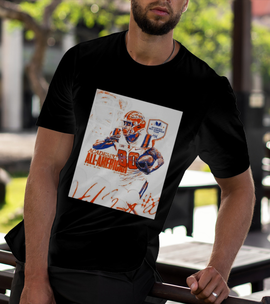 Academic All American Hank Beatty 80 Illinois Fighting Illini Football Team T-Shirt
