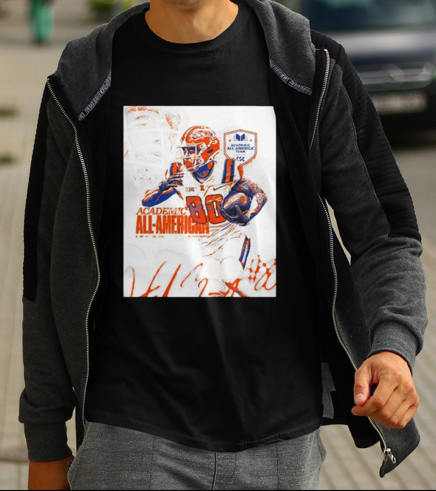 Academic All American Hank Beatty 80 Illinois Fighting Illini Football Team T-Shirt