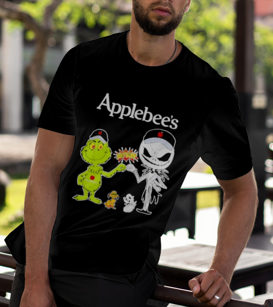 Applebee's Grinch And Jack Skellington Fist Bump Halloween Bash T-Shirt