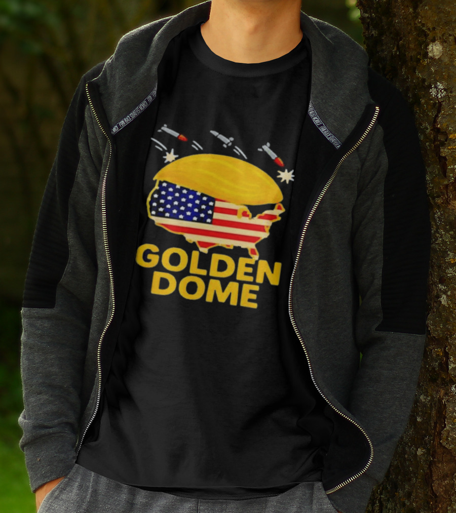 Golden Dome USA Map Trump Hair Shield With Stars And Stripes T-Shirt