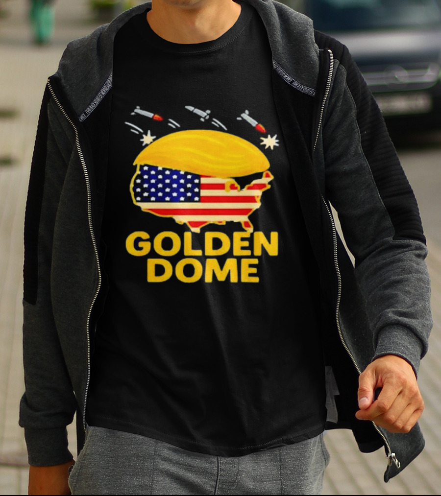 Golden Dome USA Map Trump Hair Shield With Stars And Stripes T-Shirt