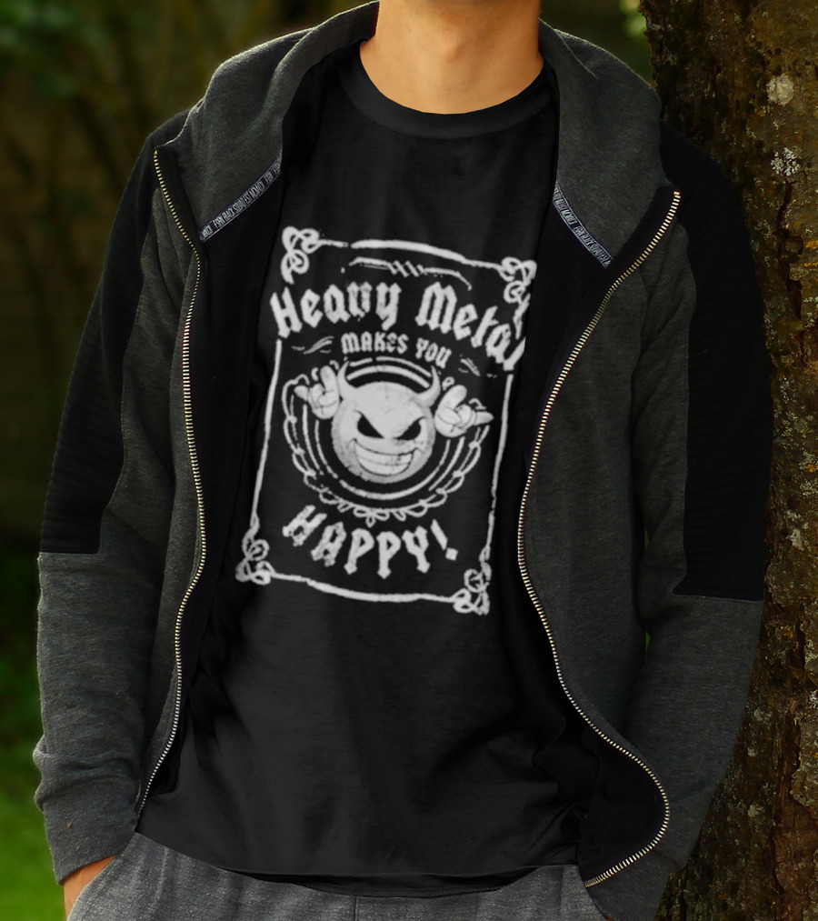 Heavy Metal Makes You Happy Smiling Devil Horns T-Shirt