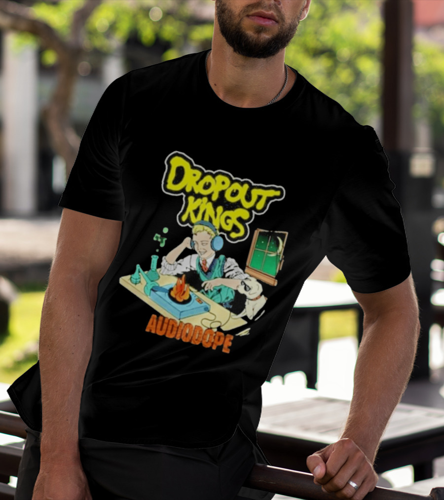 Dropout Kings Audio Dope Scientist Listening With Headphones And Chemistry Setup T-Shirt