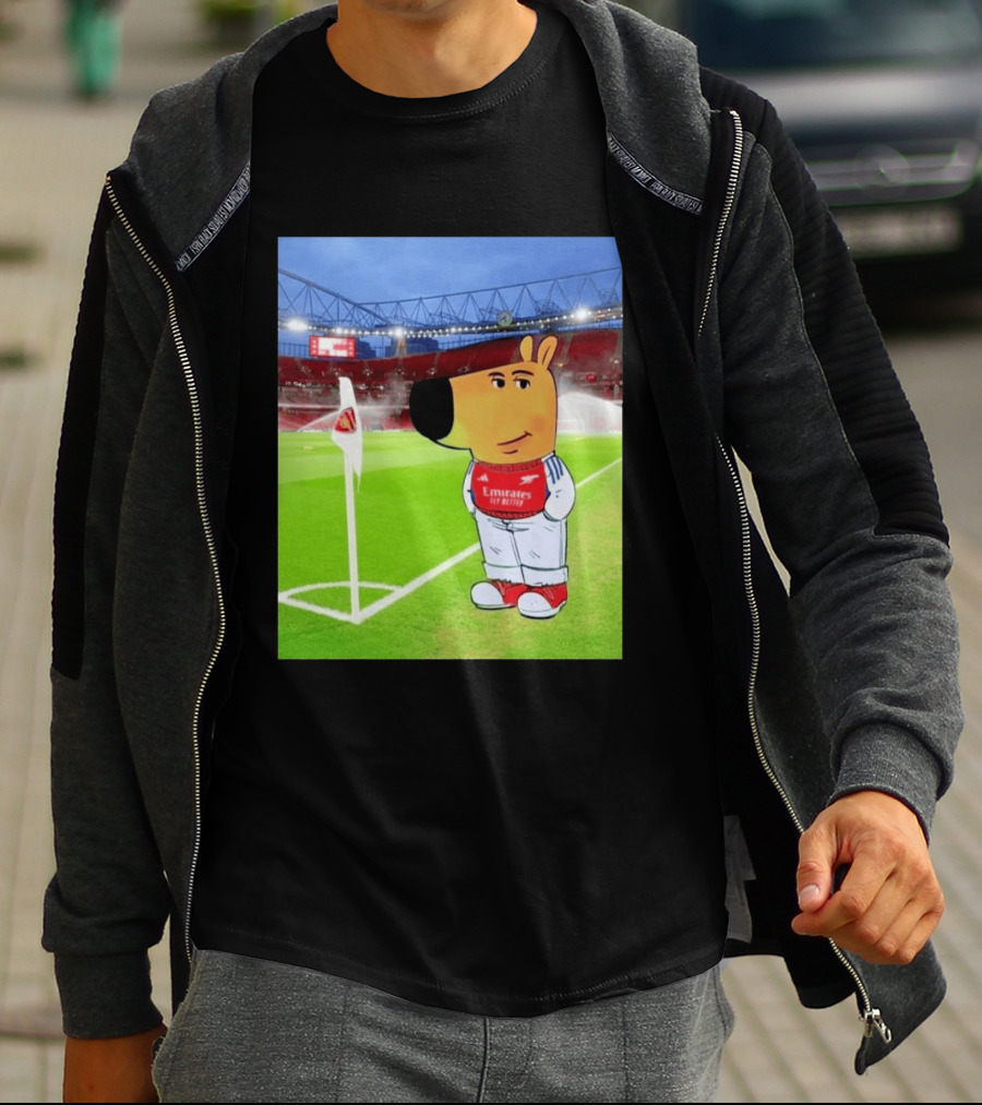 Chill Cartoon Dog In Arsenal Kit At Stadium Awaiting UCL Victory T-Shirt