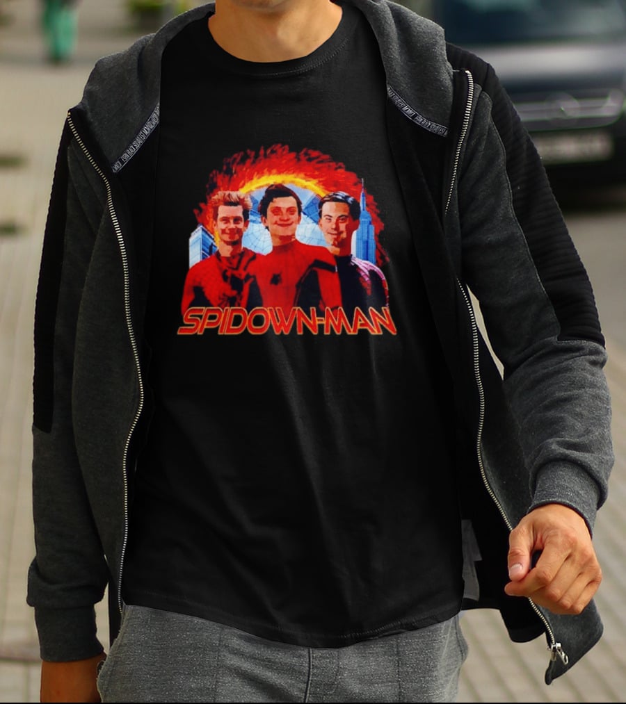 Spidown Man Trio Mashup With Fire And Spider Web T-Shirt