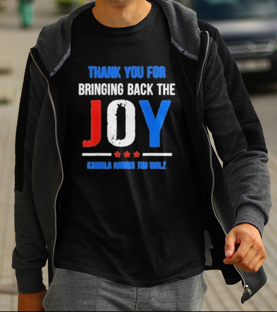 Thank You For Bringing Back The Joy Kamala Harris Tim Walz Text With Decorative Stars T-Shirt