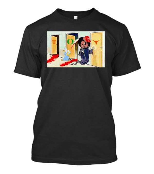 Ohio State Buckeyes Brutus Grim Reaper Knocking Texas Longhorns Door Cartoon T-Shirt