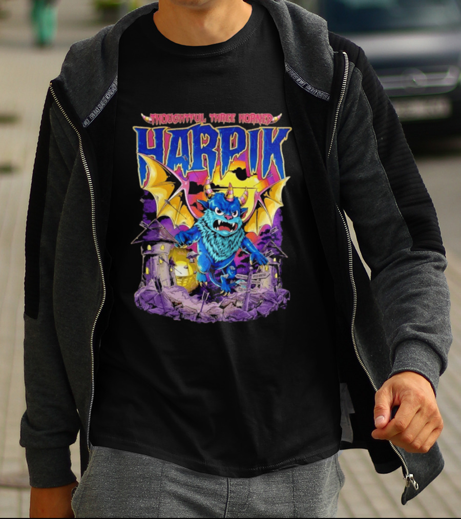 Thoughtful Three Horned Harpik Monster Panorama T-Shirt