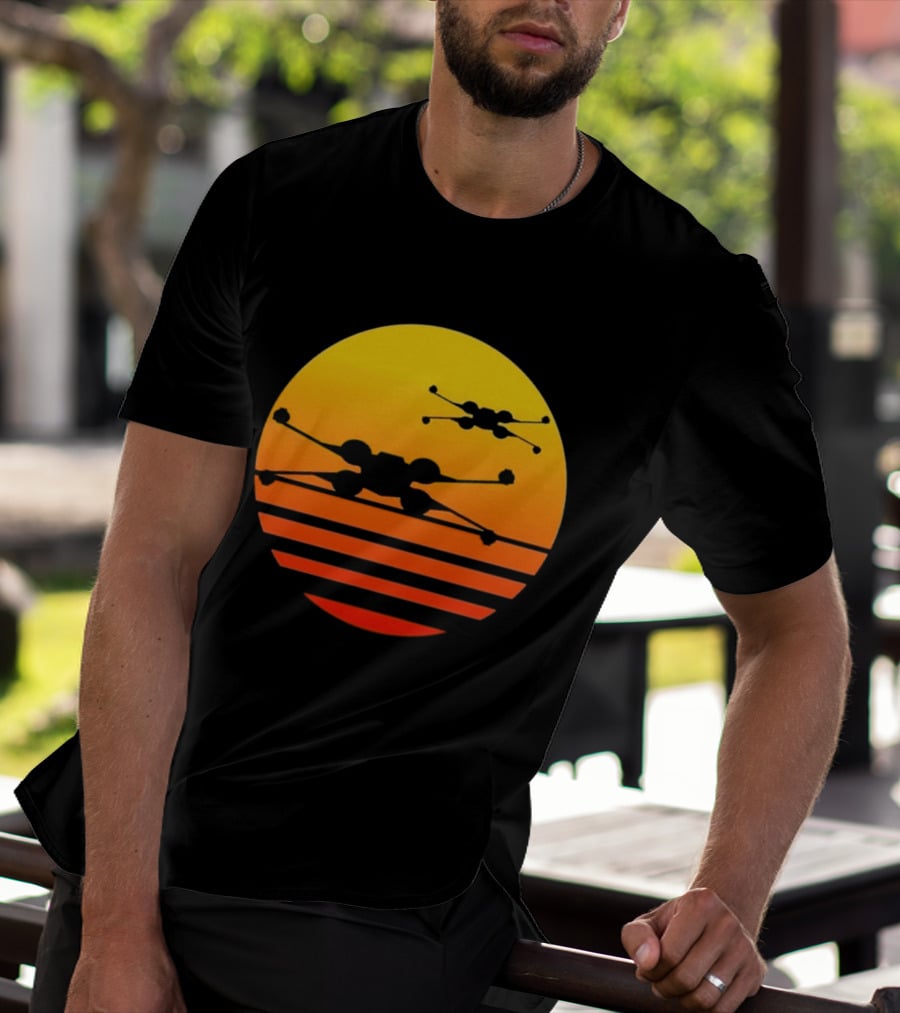 Ctrljoy X Wing Sunset Retro Sci Fi Aesthetic T-Shirt