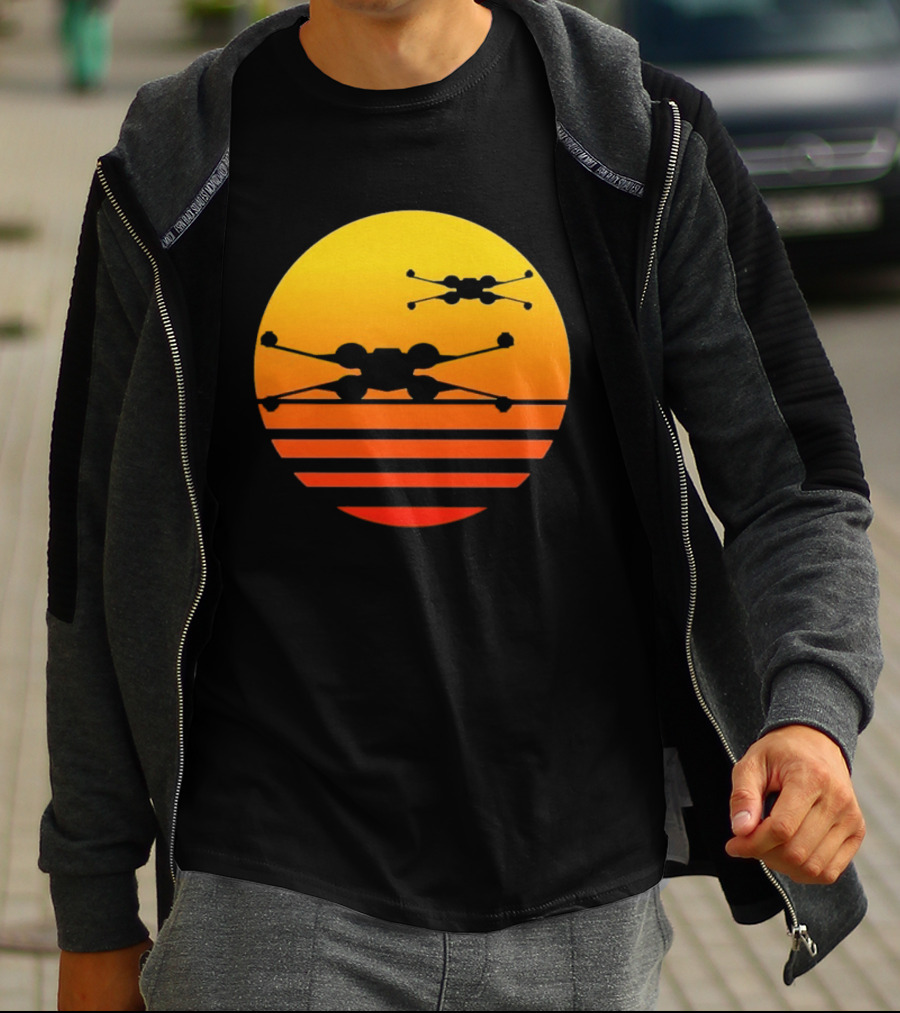 Ctrljoy X Wing Sunset Retro Sci Fi Aesthetic T-Shirt