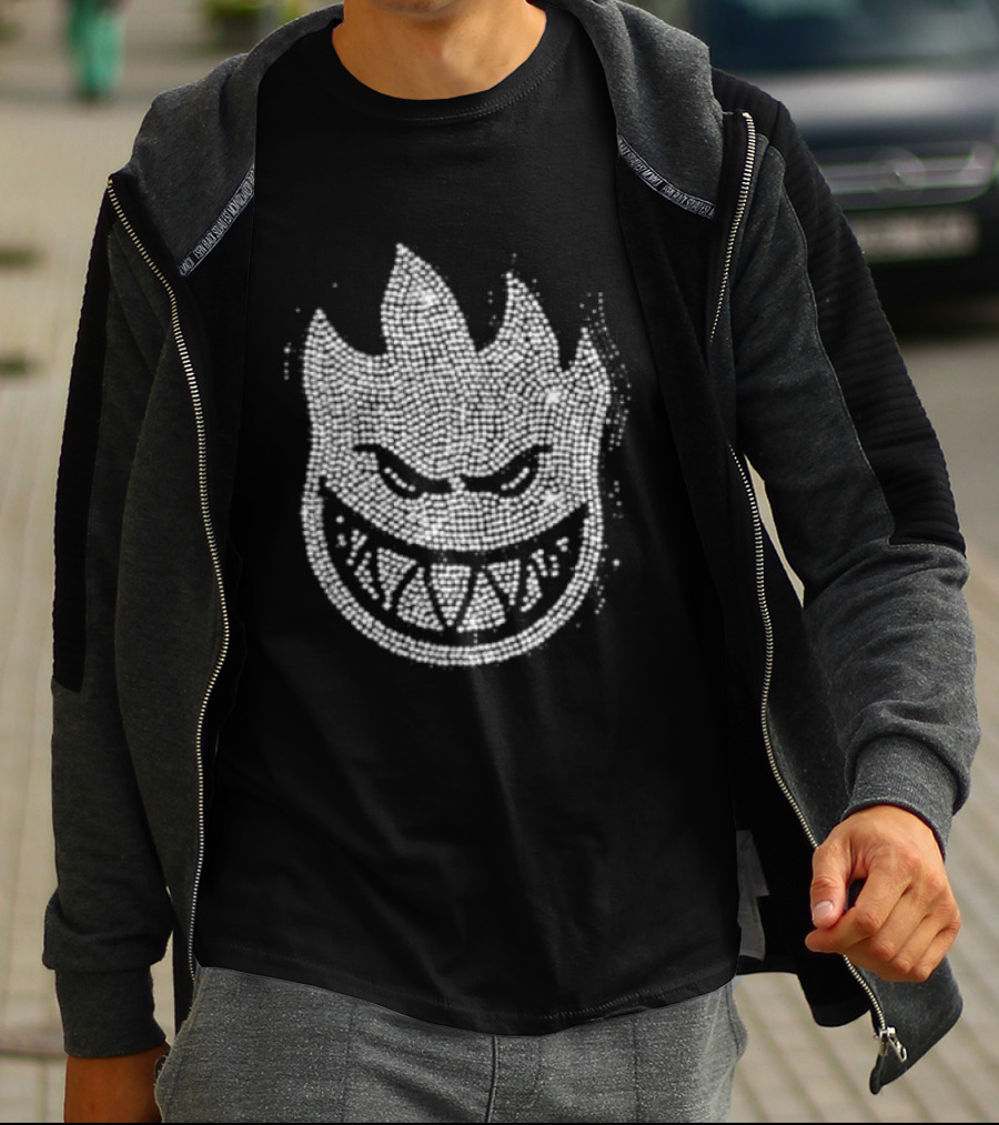 Rhinestone Spitfire Face By Carpet Company Iconic Flame Grin T-Shirt