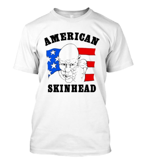 American Skinhead USA Bald Character With Flag Stars And Stripes T-Shirt