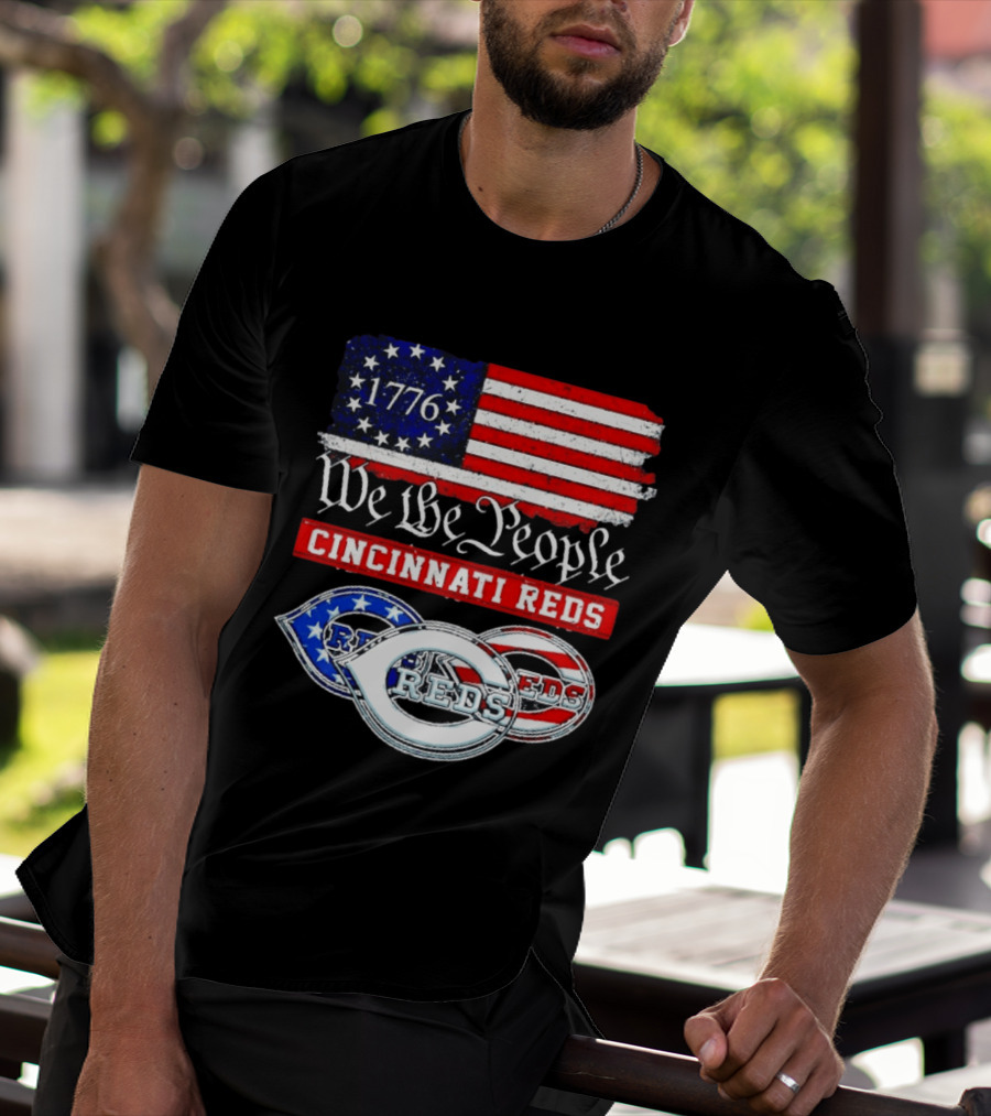 We The People 1776 Cincinnati Reds American Flag T-Shirt