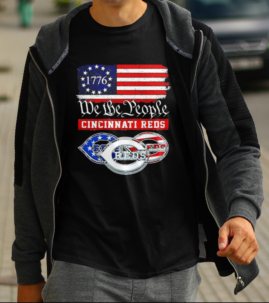 We The People 1776 Cincinnati Reds American Flag T-Shirt